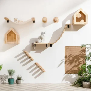 Cat Climbing Shelf Wall Mounted Four Step Stairway With Sisal Scratching Post For Cats