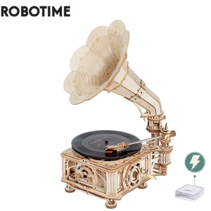 Robotime Hand Crank Classic Gramophone with Music 1:1 424pcs Wooden Model Building Kits