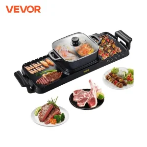 VEVOR 2in1 Electric BBQ Pan Grill Hot Pot 2400W Multifunction Nonstick Detachable Hot Pot Barbecue Plate