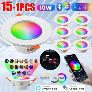 10W LED Downlight Bluetooth Smart Ceiling Light RGB Color Changing Recessed Ceiling Lamp Alexa Voice Control