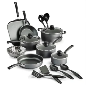 18-Piece Stainless Steel Nonstick Cookware Set Gray Interior Glass Lids