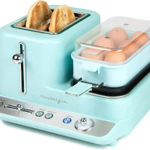 NEW Classic Retro 3-in-1 Breakfast Station, 2-Wide Slot Toaster With Adjustable Toasting Control, Non-Stick Griddle